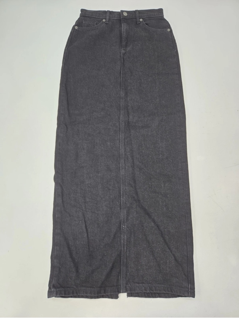 Reformation Daria Ultra High Rise Denim Maxi Skirt Nidri Wash Black Size 25